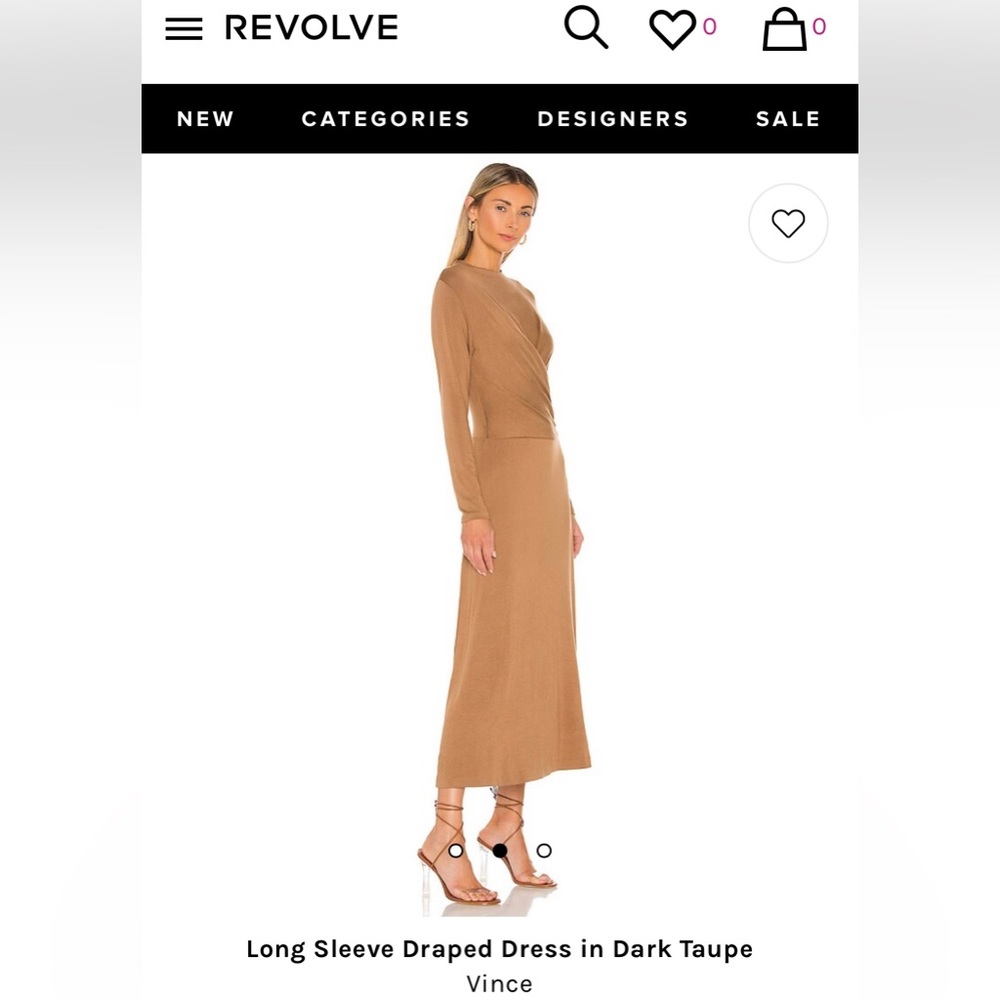 REVOLVE Vince Long Sleeve Draped Dress in Dark Taupe